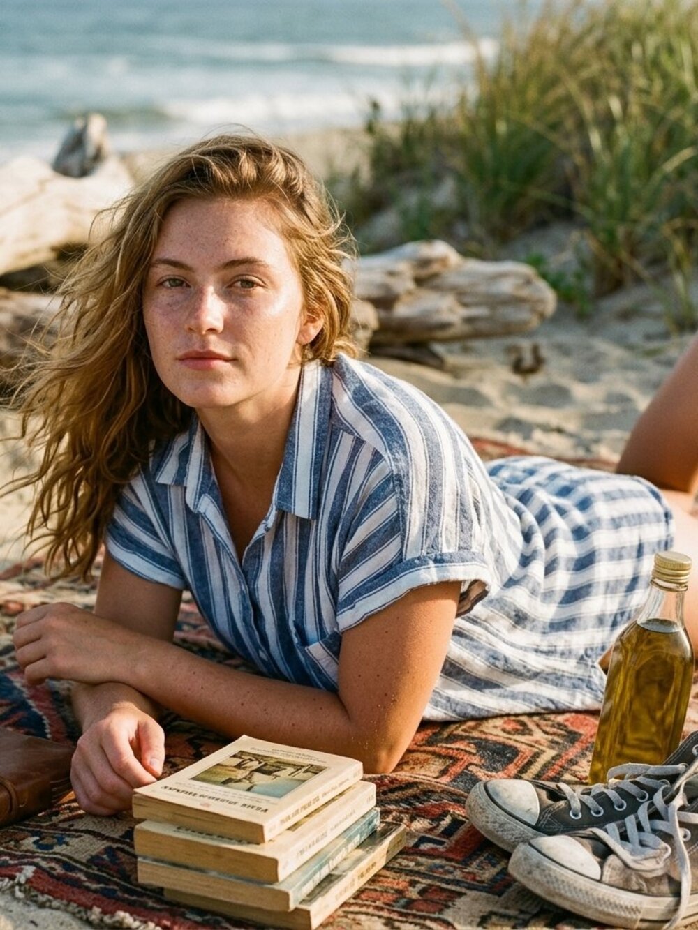 Beachlunchlounge Womens S Striped Linen Cotton Shirt Blue White Coastal Boutique